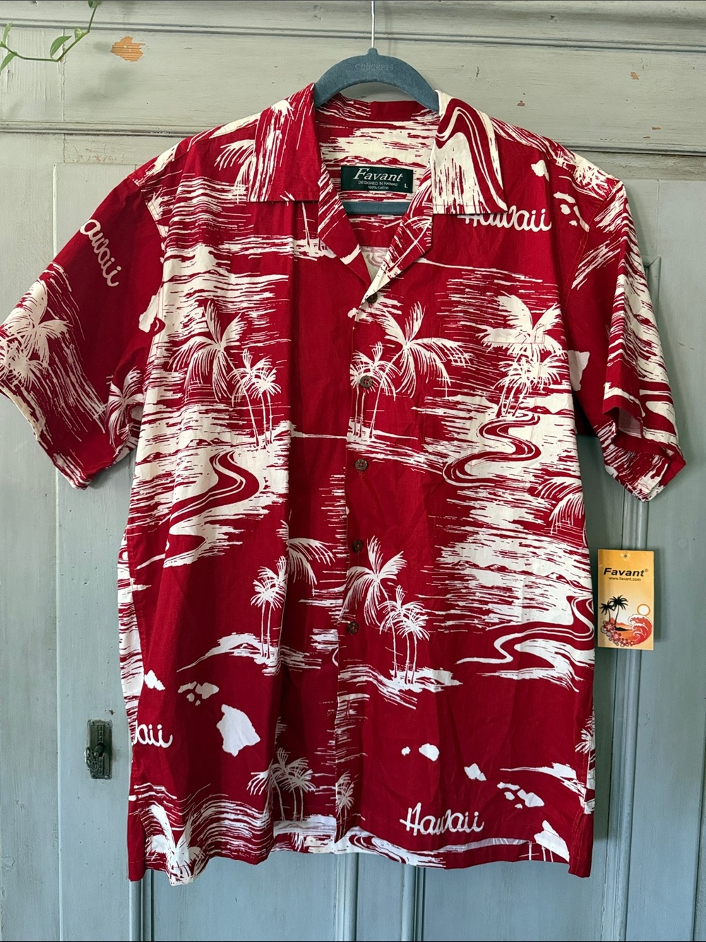 Favant Red Hawaiian Palm Print Short-Sleeve Button-Down Shirt